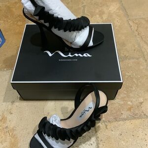 Nina Black Women's Heels-Black luster satin